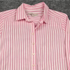 LOFT Pink and White Striped Buttoned Down Size Small Petite Womens #148
